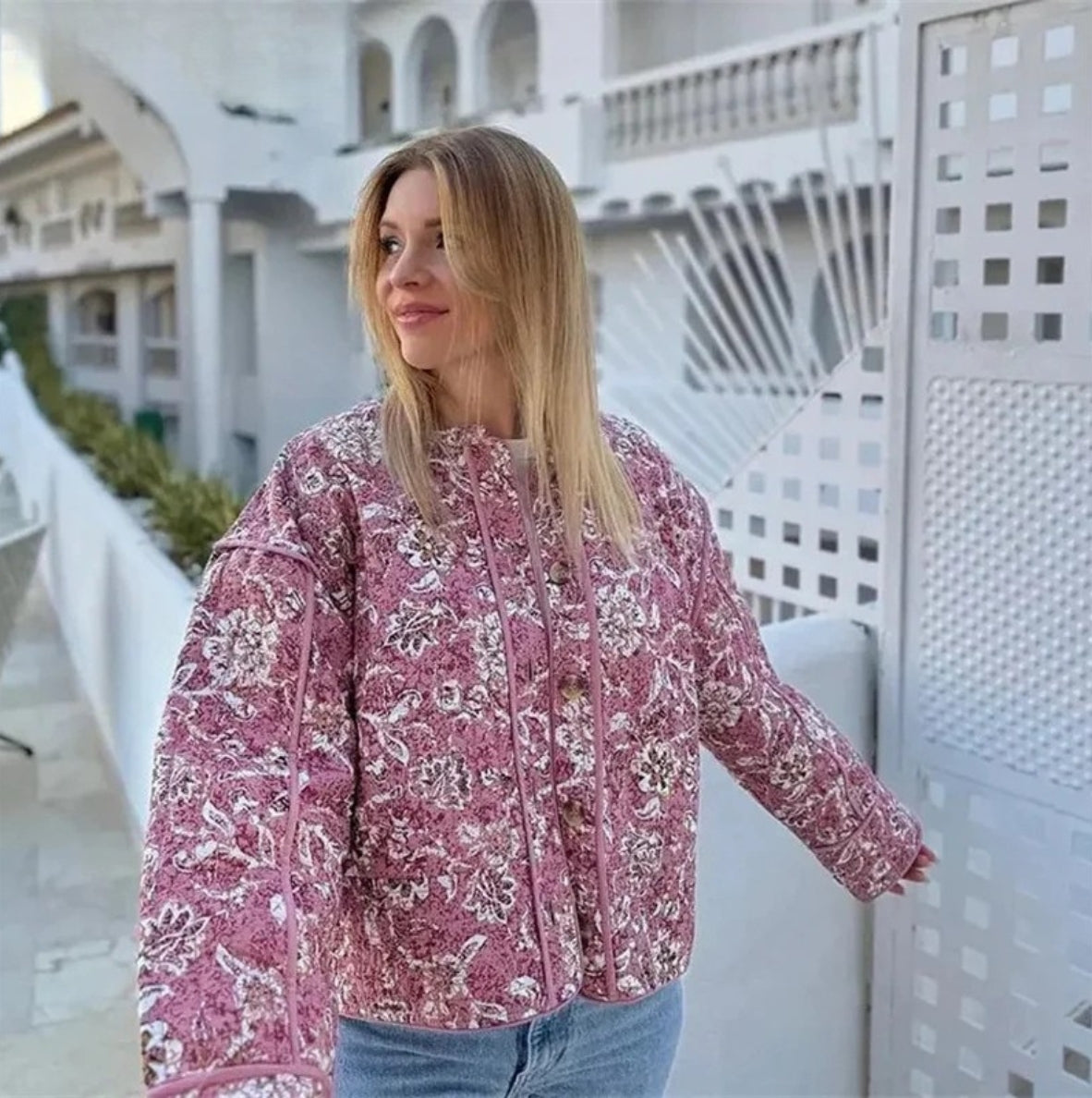 Floral Vintage O-Neck Quilted Coat