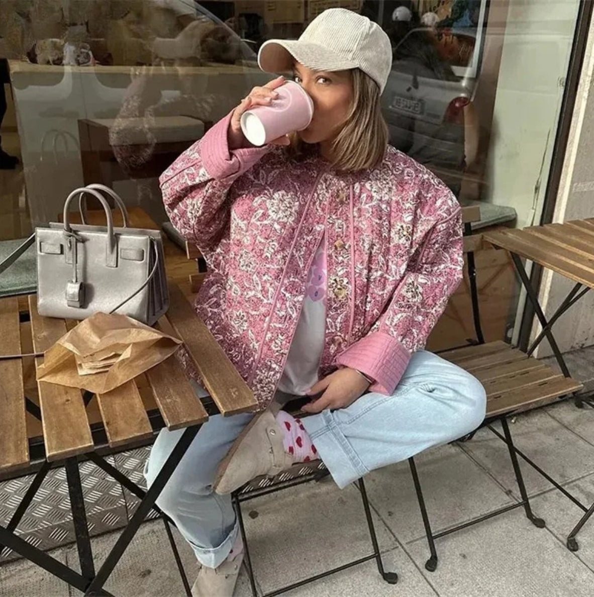 Floral Vintage O-Neck Quilted Coat