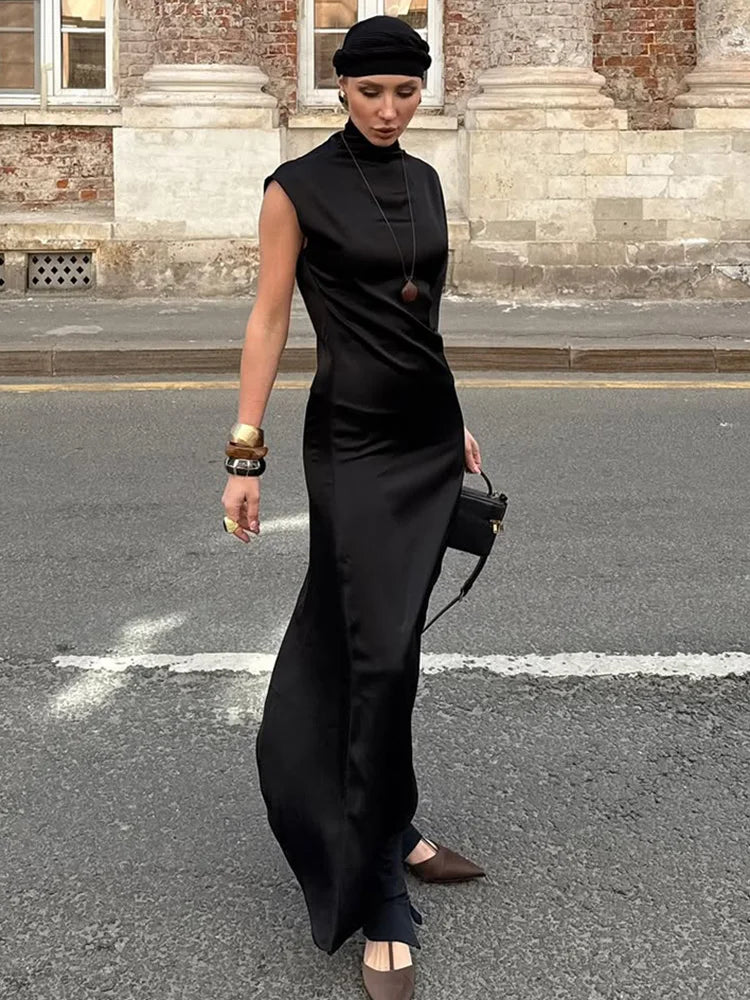 One Shoulder Asymmetric Turtleneck Dress
