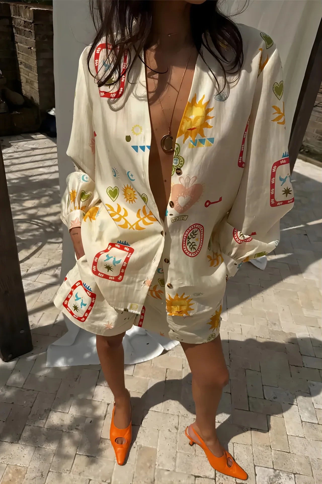 Floral Lapel Long Sleeve Two Piece Set