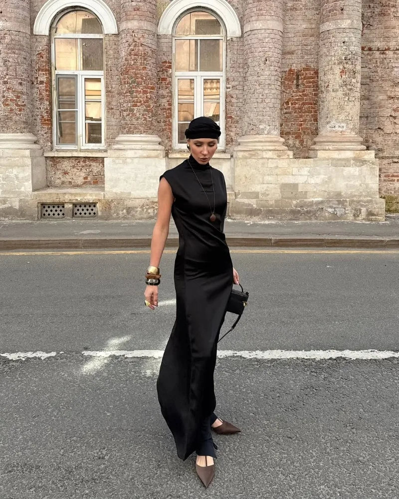 One Shoulder Asymmetric Turtleneck Dress