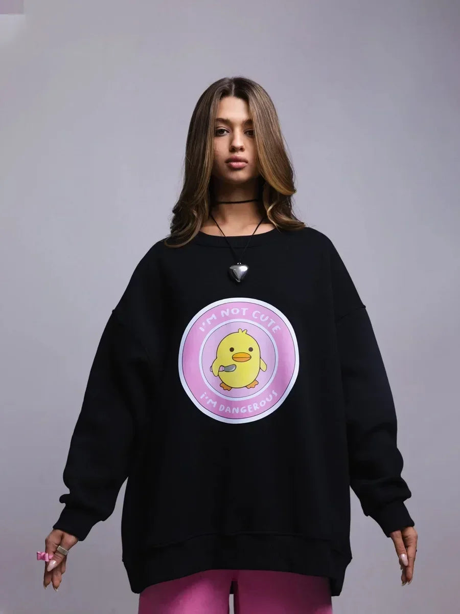 Dangerous Ducky - Oversized Loose Neck Sweatshirt