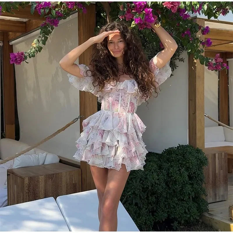 Chiffon Mini Dress Deep V-Neck Dress