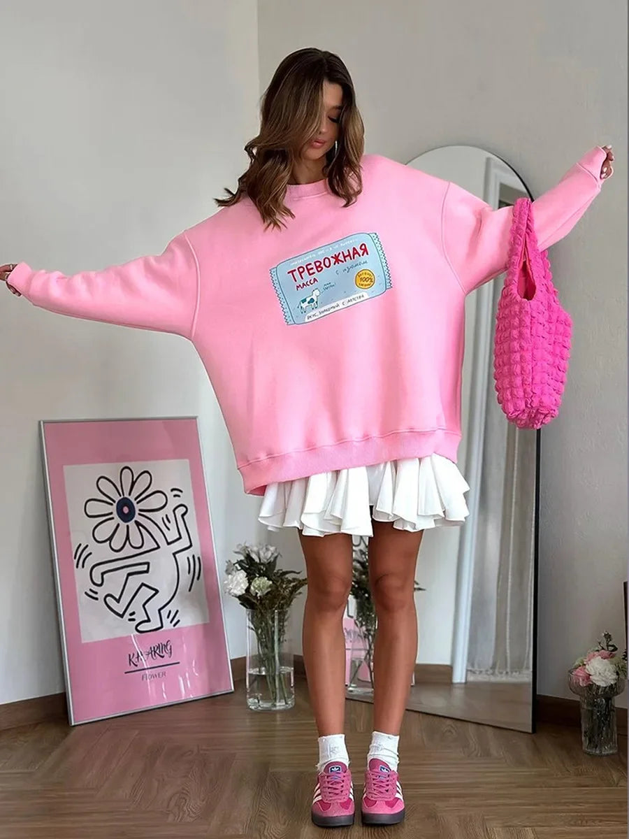 Candy Cow - Oversized Loose Neck Sweatshirt