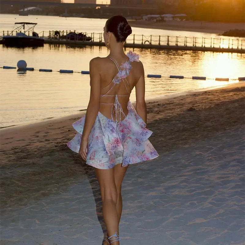 Chiffon Mini Dress Deep V-Neck Dress