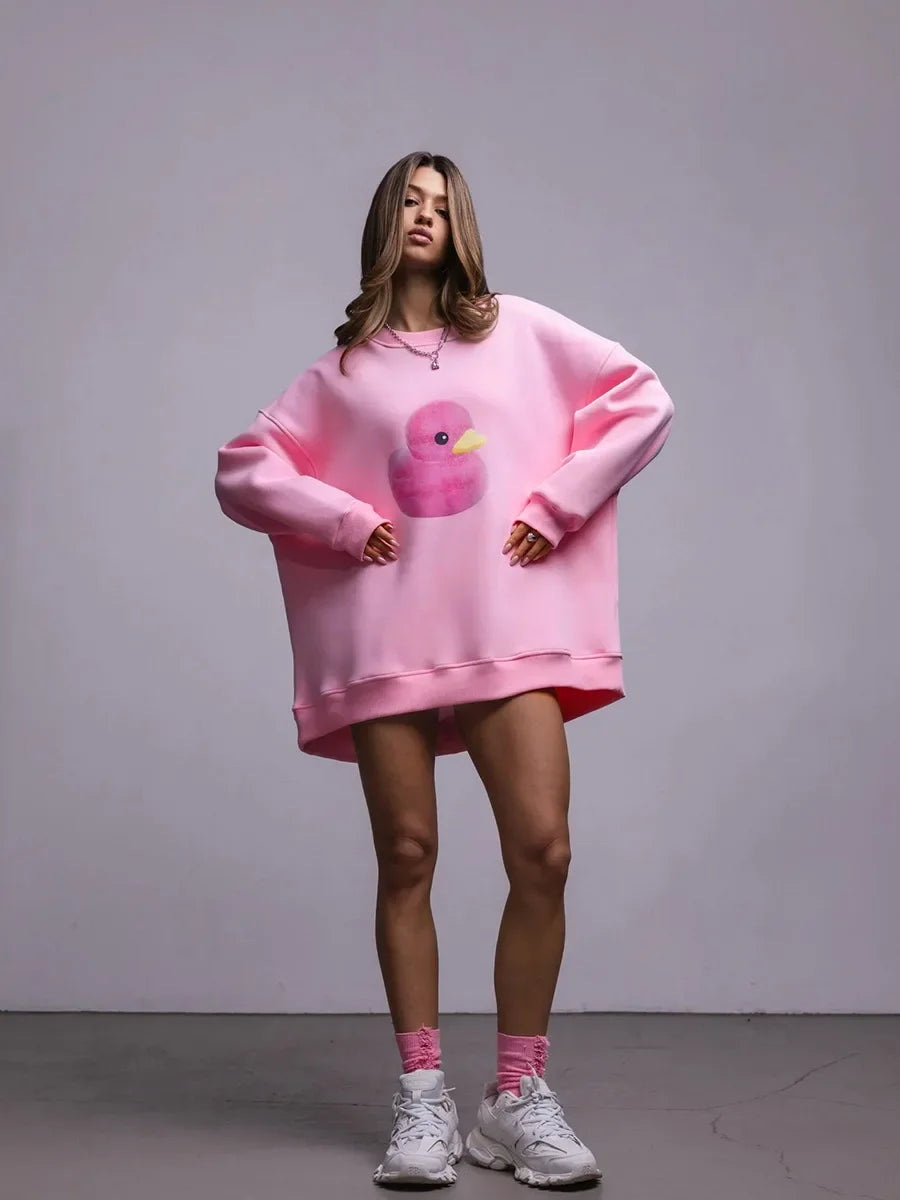 Fluffy Ducky - Oversized Loose Neck Sweatshirt
