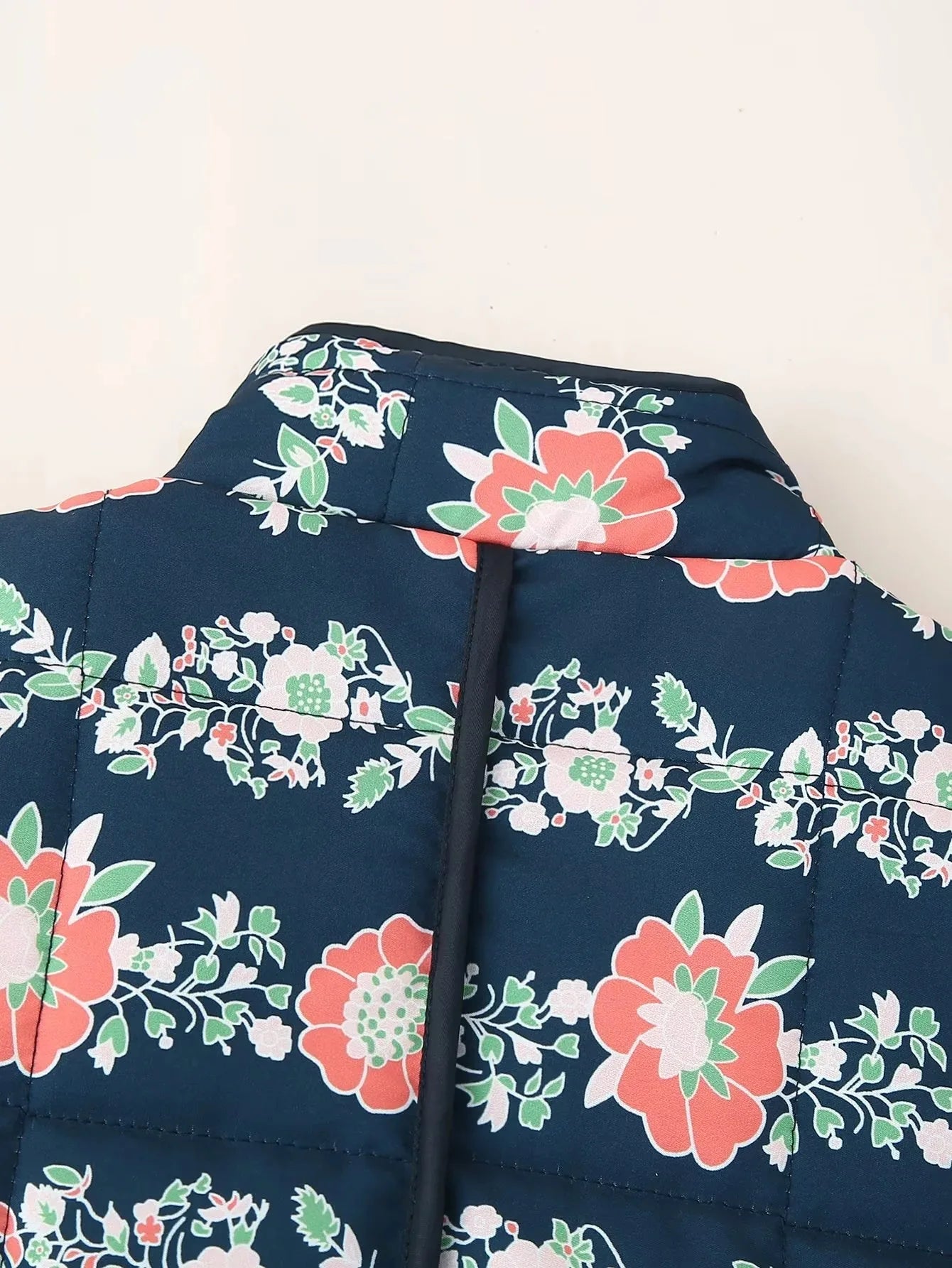 Floral Vintage O-Neck Quilted Coat