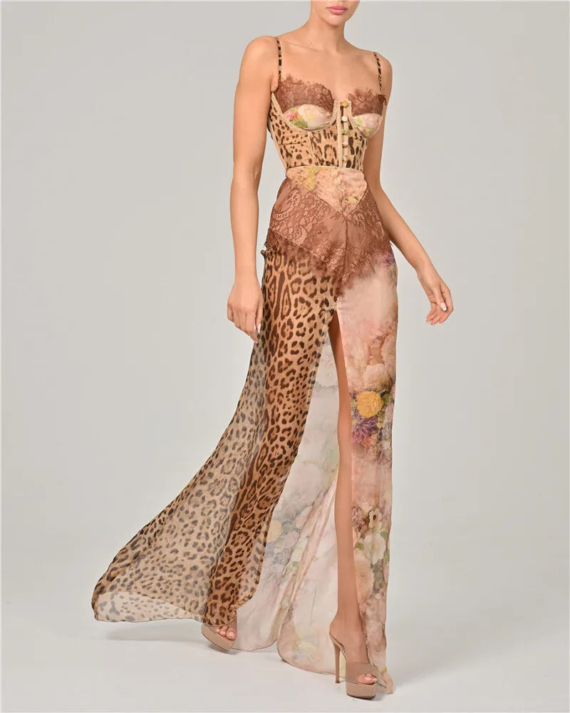 Leopard Chiffon Sleeveless Backless Dress