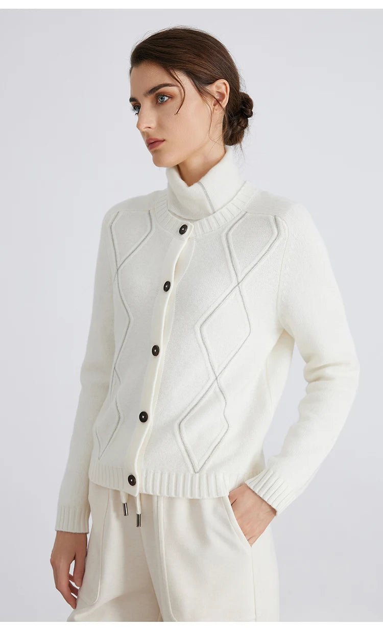 100% Merino Wool Long-Sleeved Knitted Cardigan