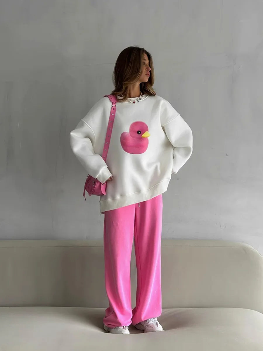 Fluffy Ducky - Oversized Loose Neck Sweatshirt