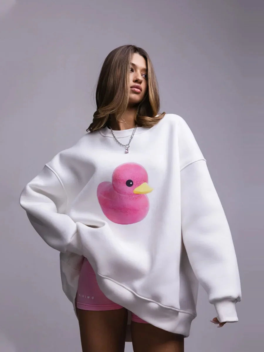 Fluffy Ducky - Oversized Loose Neck Sweatshirt