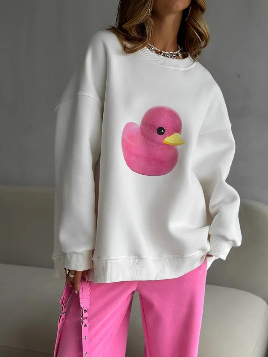 Fluffy Ducky - Oversized Loose Neck Sweatshirt