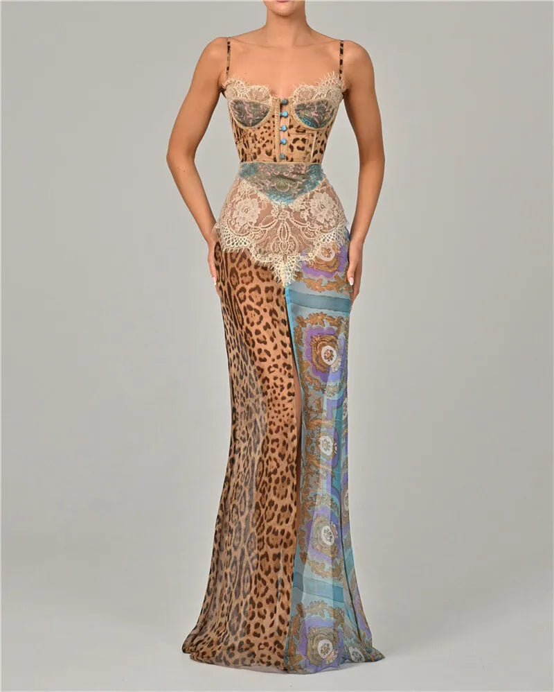 Leopard Chiffon Sleeveless Backless Dress
