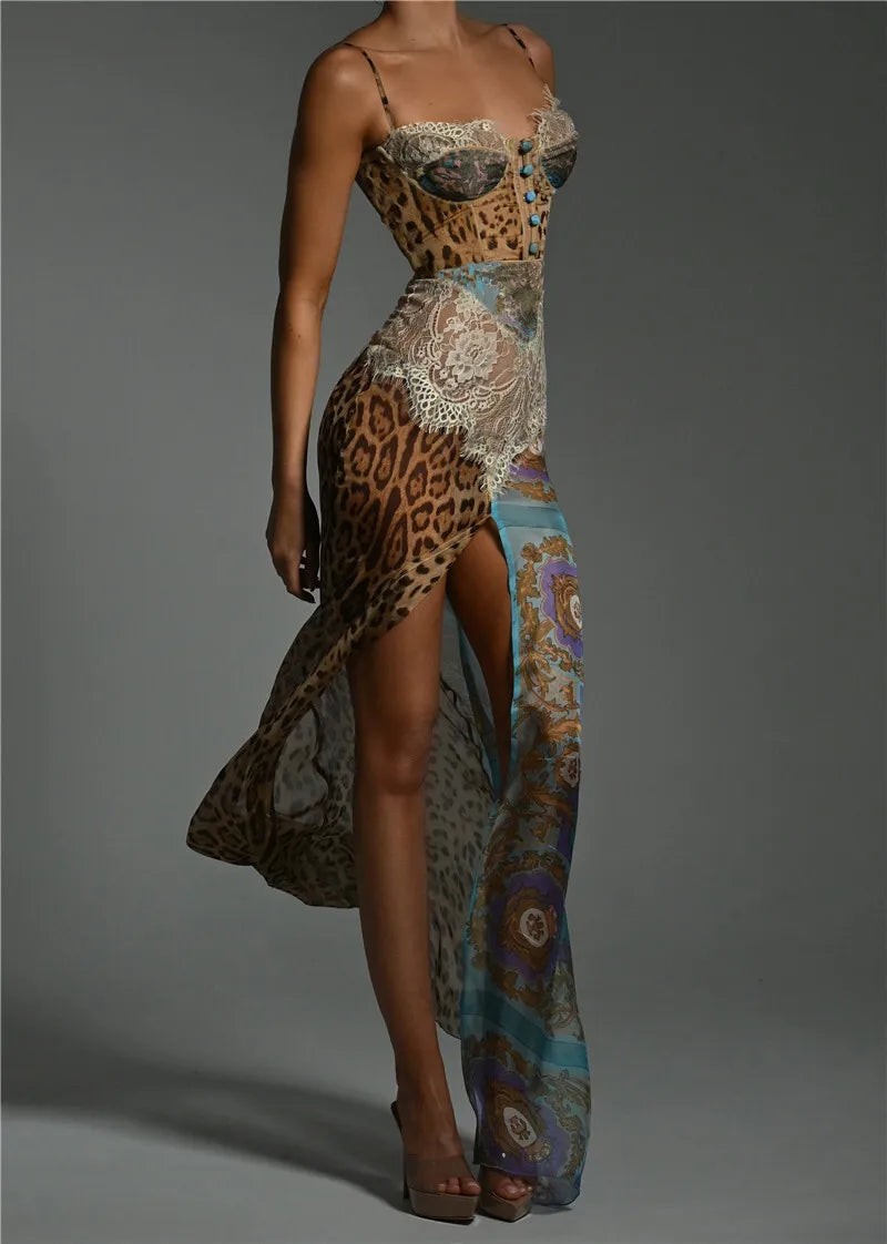 Leopard Chiffon Sleeveless Backless Dress