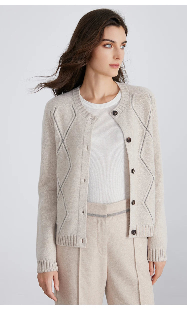 100% Merino Wool Long-Sleeved Knitted Cardigan