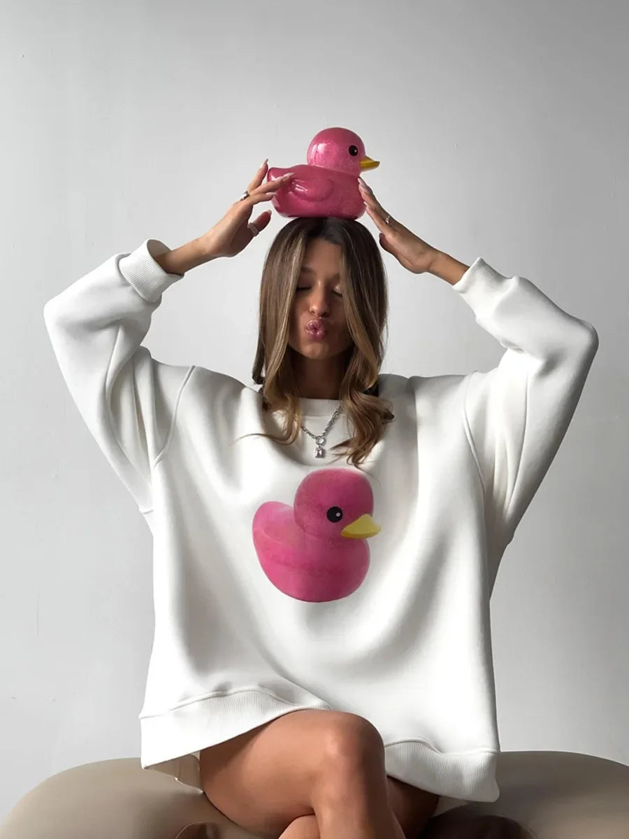 Fluffy Ducky - Oversized Loose Neck Sweatshirt