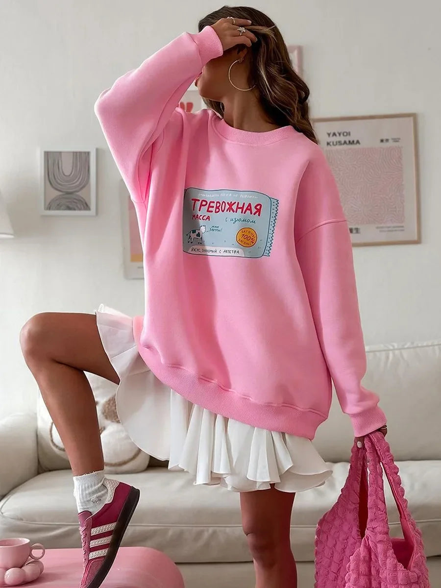 Candy Cow - Oversized Loose Neck Sweatshirt