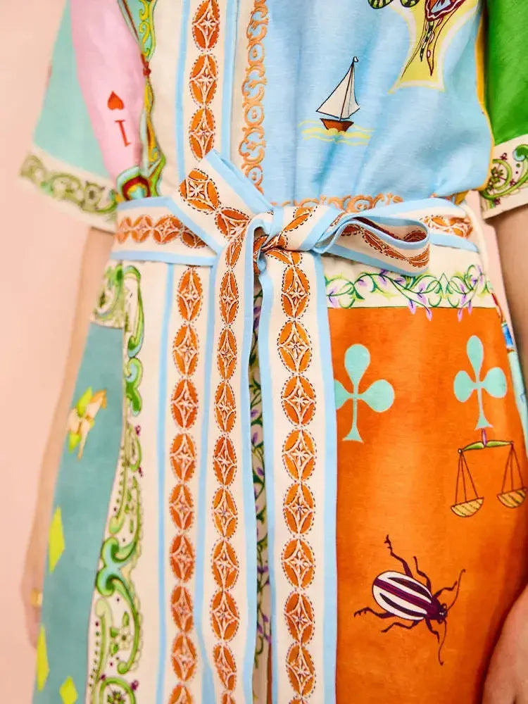 Quarter Sleeve Button Lace-up Mini Dress