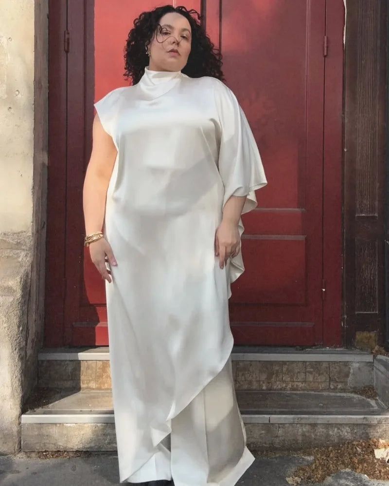 One Shoulder Asymmetric Turtleneck Dress