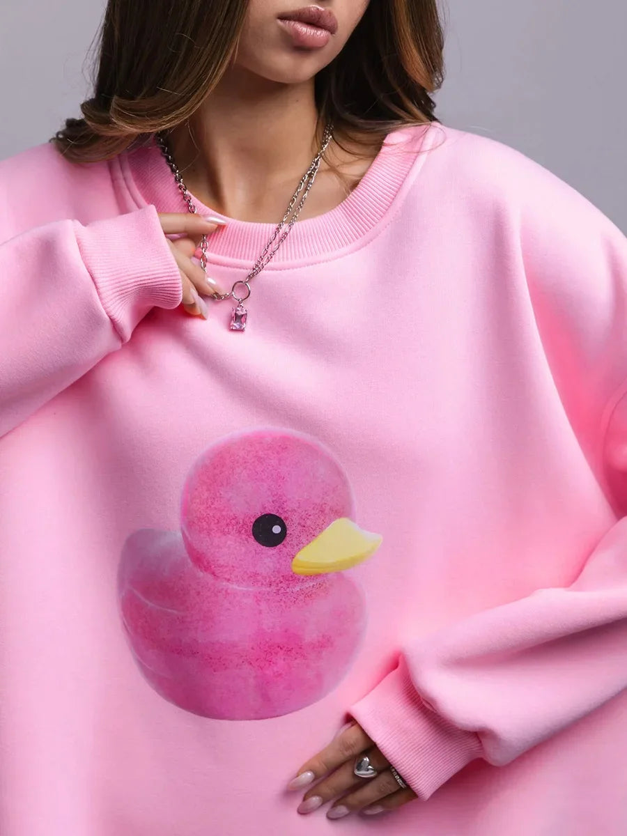 Fluffy Ducky - Oversized Loose Neck Sweatshirt