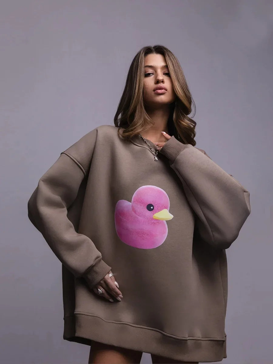 Fluffy Ducky - Oversized Loose Neck Sweatshirt