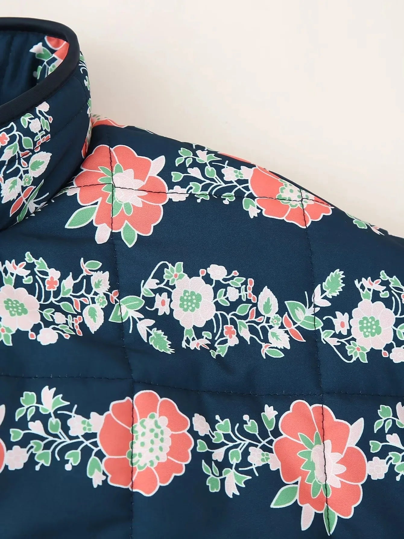 Floral Vintage O-Neck Quilted Coat