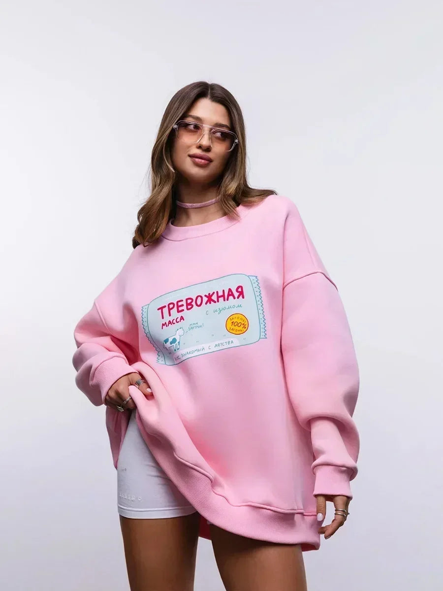Candy Cow - Oversized Loose Neck Sweatshirt