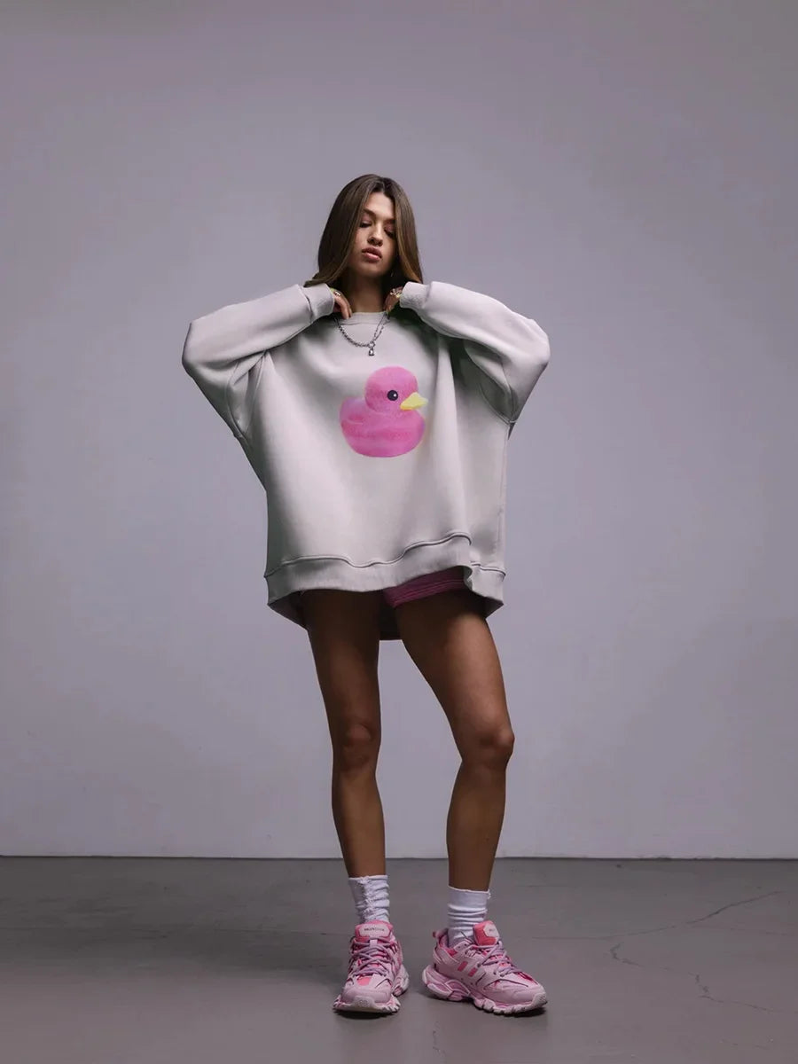 Fluffy Ducky - Oversized Loose Neck Sweatshirt