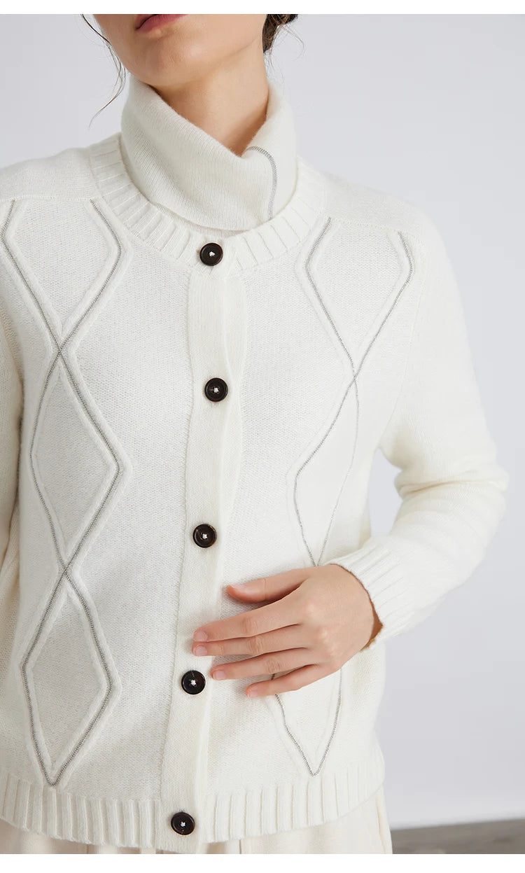 100% Merino Wool Long-Sleeved Knitted Cardigan