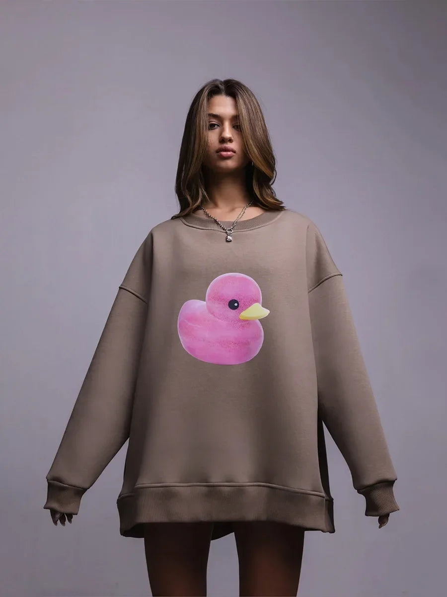 Fluffy Ducky - Oversized Loose Neck Sweatshirt