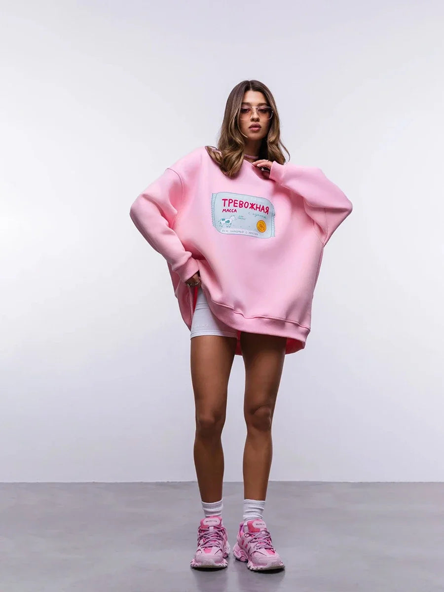 Candy Cow - Oversized Loose Neck Sweatshirt