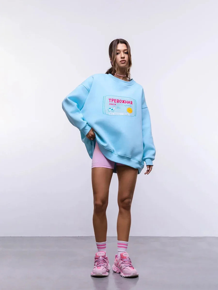 Candy Cow - Oversized Loose Neck Sweatshirt
