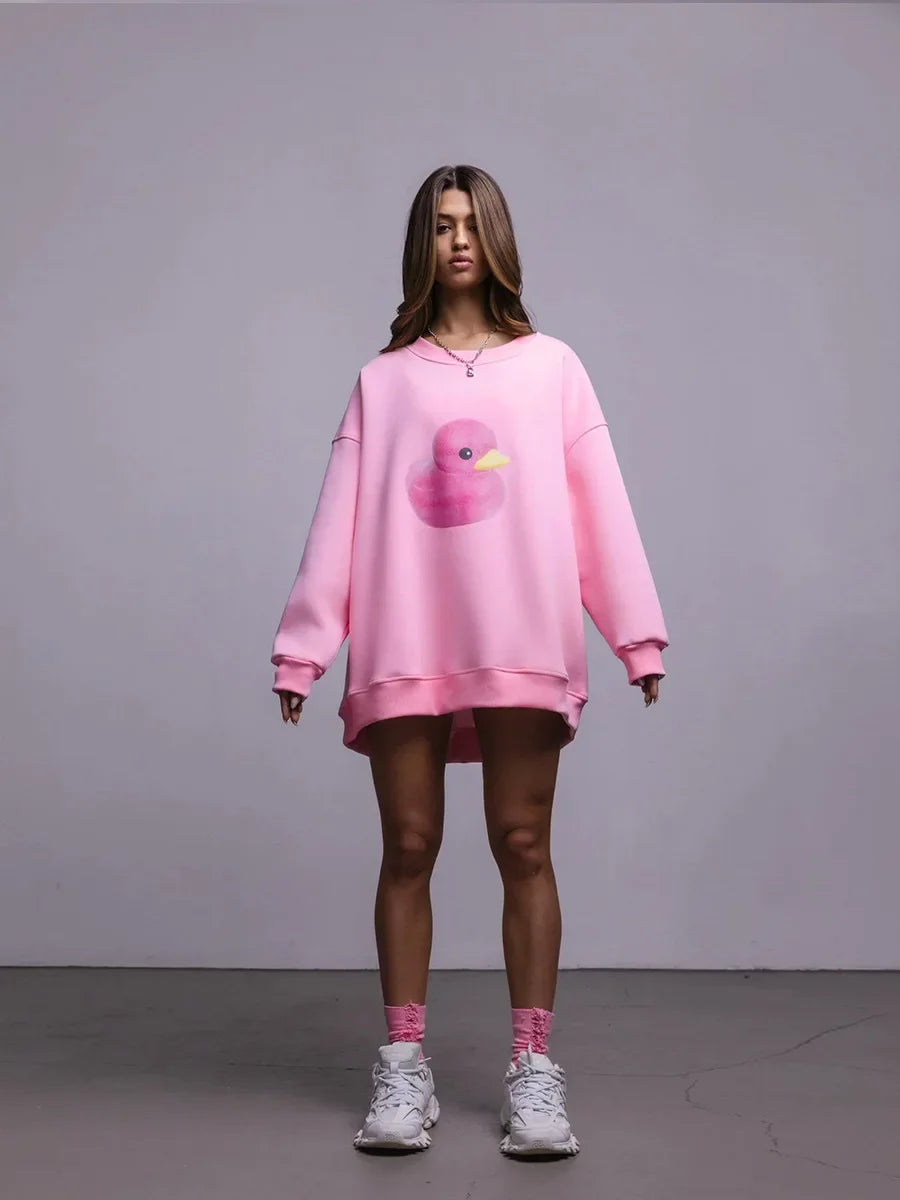 Fluffy Ducky - Oversized Loose Neck Sweatshirt