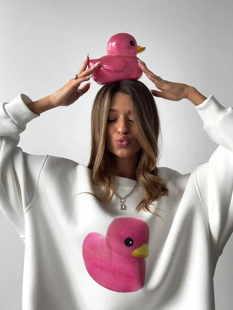 Fluffy Ducky - Oversized Loose Neck Sweatshirt