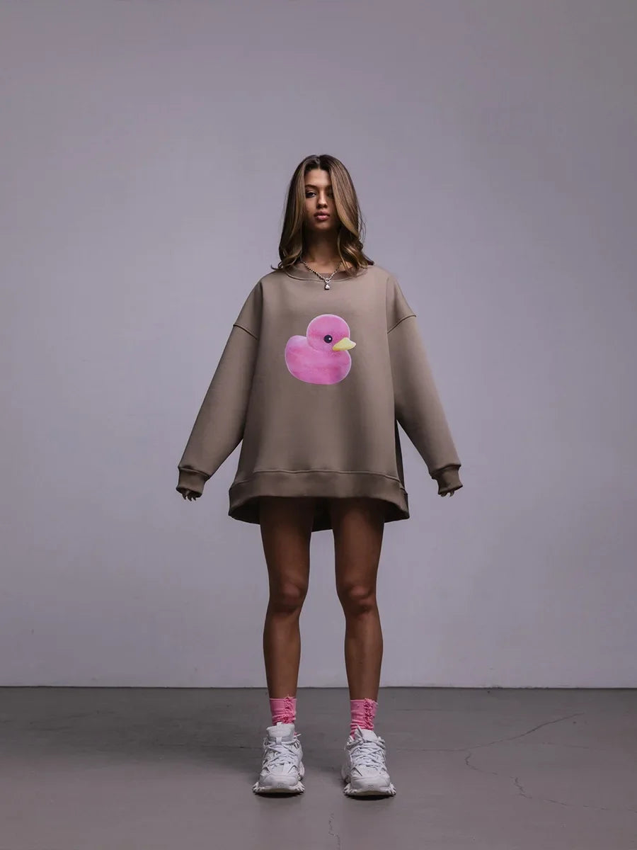 Fluffy Ducky - Oversized Loose Neck Sweatshirt