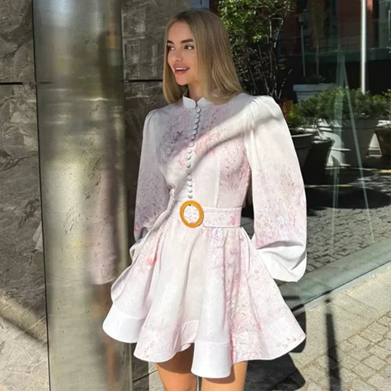 Single Breasted O-neck Long Sleeve Dress