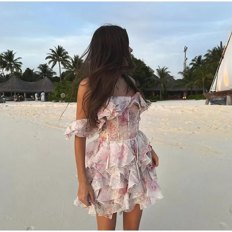 Chiffon Mini Dress Deep V-Neck Dress