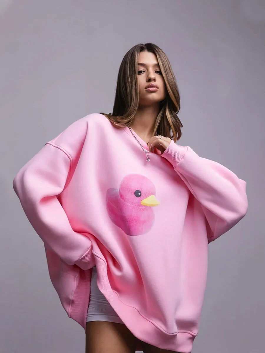 Fluffy Ducky - Oversized Loose Neck Sweatshirt