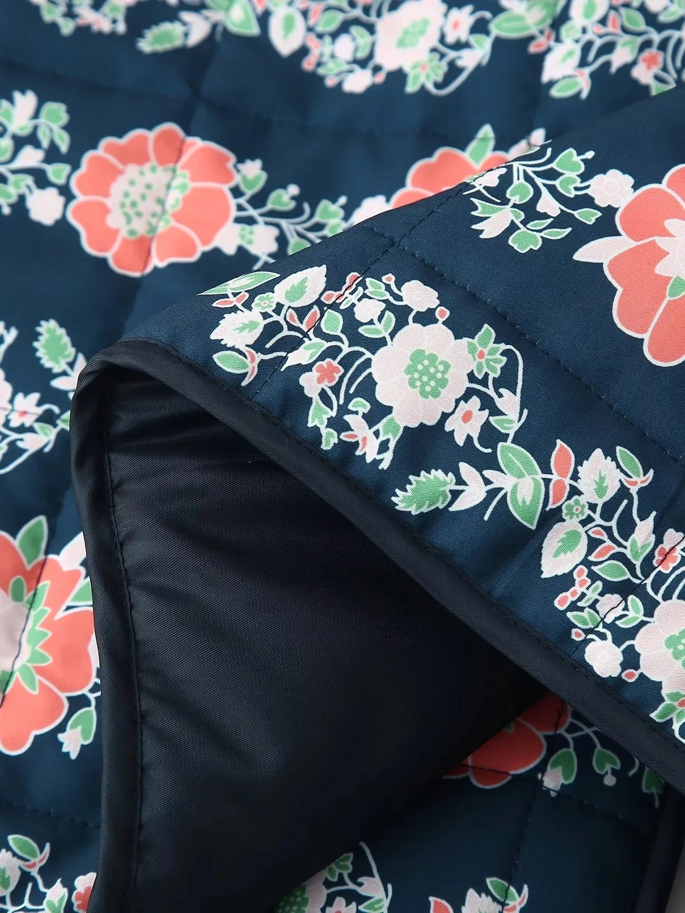 Floral Vintage O-Neck Quilted Coat