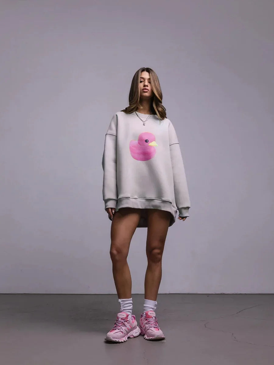 Fluffy Ducky - Oversized Loose Neck Sweatshirt
