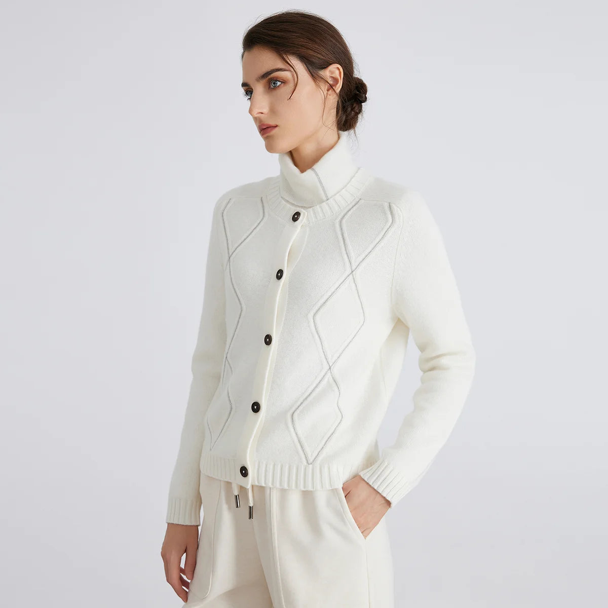 100% Merino Wool Long-Sleeved Knitted Cardigan