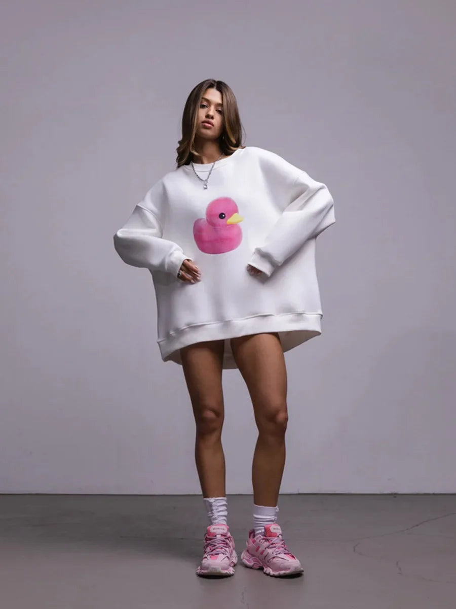 Fluffy Ducky - Oversized Loose Neck Sweatshirt