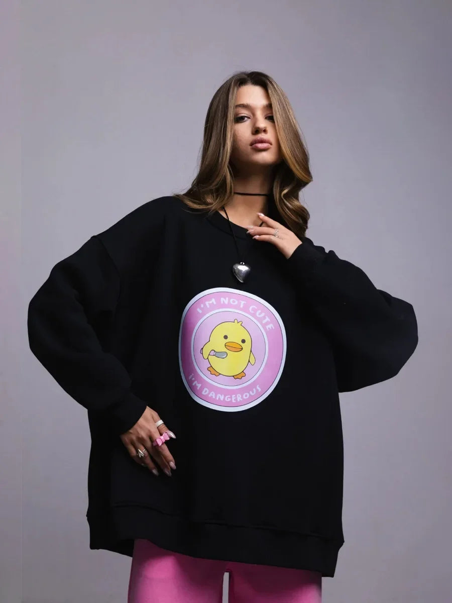 Dangerous Ducky - Oversized Loose Neck Sweatshirt