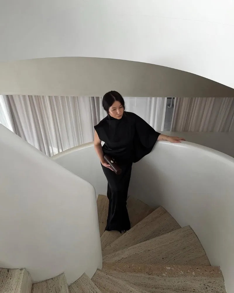 One Shoulder Asymmetric Turtleneck Dress