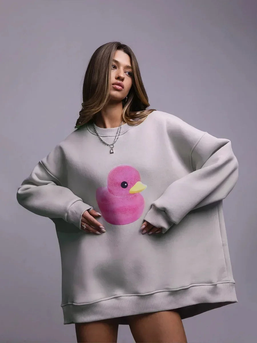 Fluffy Ducky - Oversized Loose Neck Sweatshirt