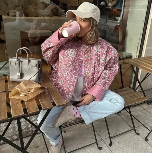 Floral Vintage O-Neck Quilted Coat