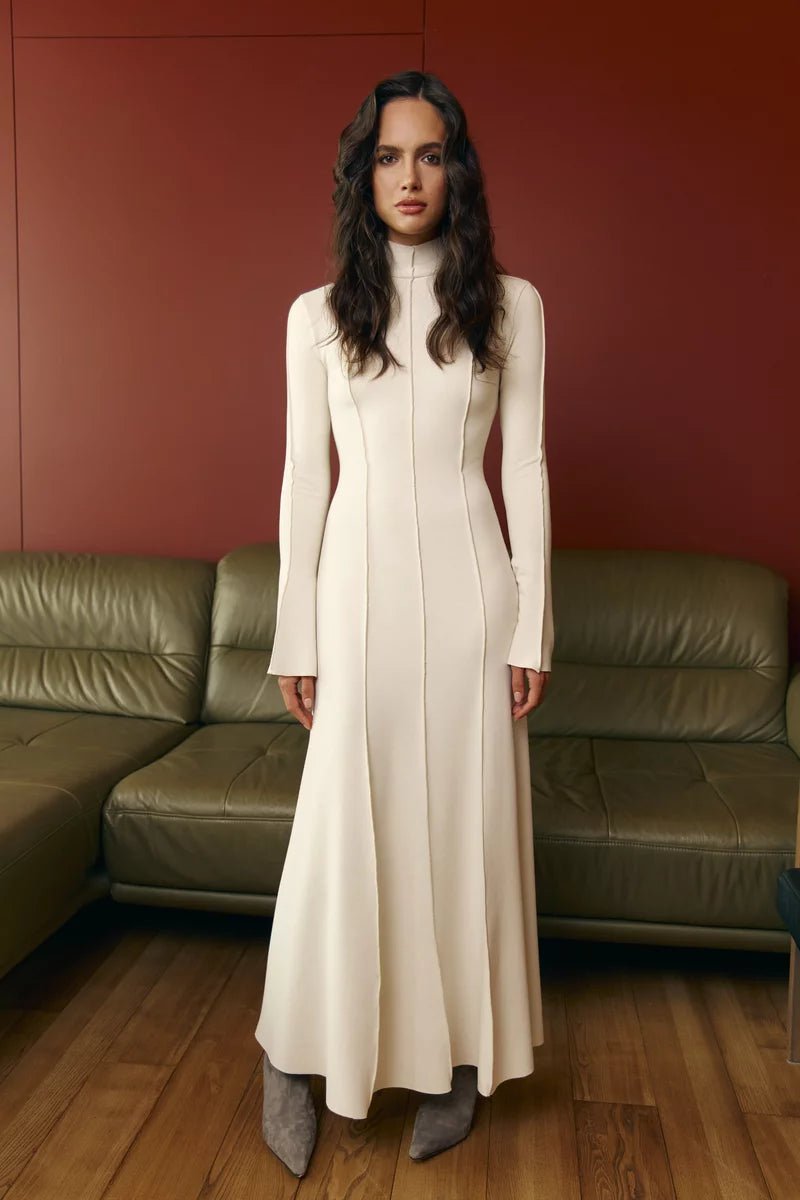 Milk knit maxi dress with flared skirt - UTOPIA THEORY.