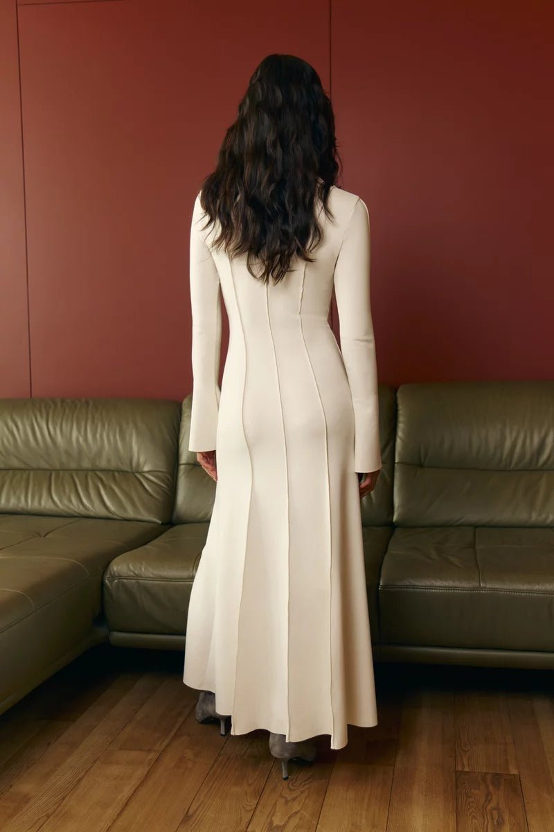Milk knit maxi dress with flared skirt - UTOPIA THEORY.