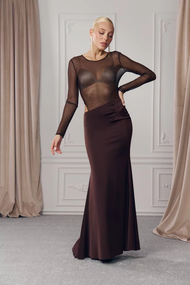 Brown asymmetric maxi dress - UTOPIA THEORY.