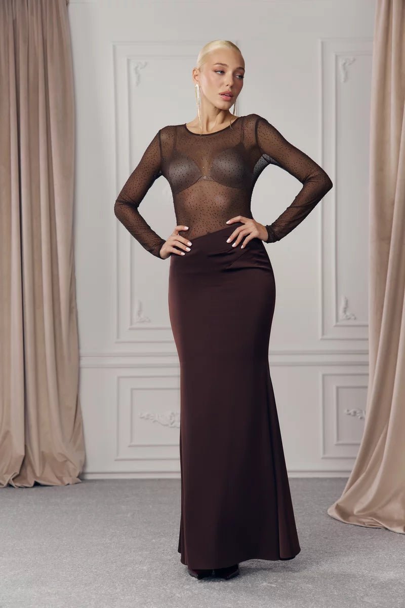 Brown asymmetric maxi dress - UTOPIA THEORY.